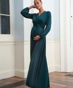 Ropa Premama Seraphine | Vestido Largo Premama Y De Lactancia En Color Verde Bosque