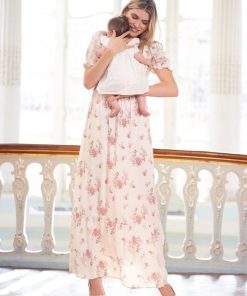 Ropa Premama Seraphine | Vestido Premama Y Lactancia Largo Crema Con Estampado Floral De Jardin Vintage