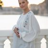 Ropa Premama Seraphine | Blusa De Maternidad A Lactancia Floral Bordada Blanca