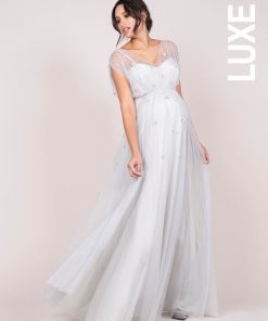 Ropa Premama Seraphine | Vestido Premama Largo Con Flores - Gris Claro