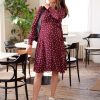Ropa Premama Seraphine | Vestido Camisero Premama Y De Lactancia Con Lunares En Color Burdeos