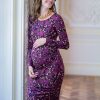 Ropa Premama Seraphine | Vestido Premama Ajustado De Punto Estampado En Color Morado