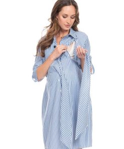Ropa Premama Seraphine | Vestido Lactancia Premama Camisero A Rayas De Algodon