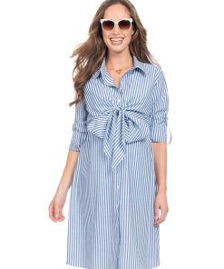 Ropa Premama Seraphine | Vestido Lactancia Premama Camisero A Rayas De Algodon