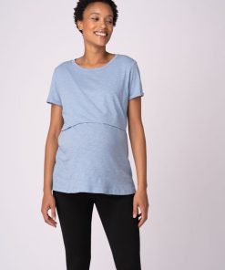 Ropa Premama Seraphine | Paquete De Dos Camisetas Esenciales De Maternidad A Lactancia En Azul Y Verde