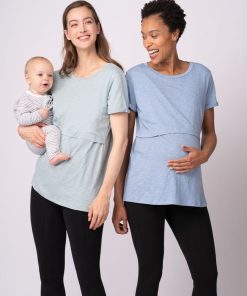 Ropa Premama Seraphine | Paquete De Dos Camisetas Esenciales De Maternidad A Lactancia En Azul Y Verde