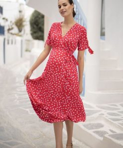 Ropa Premama Seraphine | Vestido Premama Cruzado Midi - Rojo