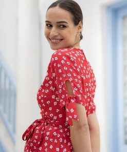 Ropa Premama Seraphine | Vestido Premama Cruzado Midi - Rojo