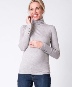 Ropa Premama Seraphine | Jersey Premama Gris Bambu De Cuello Vuelto