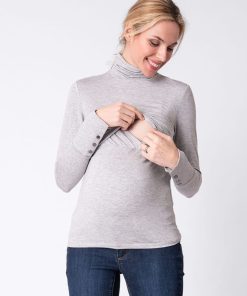 Ropa Premama Seraphine | Jersey Premama Gris Bambu De Cuello Vuelto
