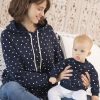 Ropa Premama Seraphine | Conjunto De Sudadera Con Capucha Fruncida De Mama & Mini En Punto Azul Marino