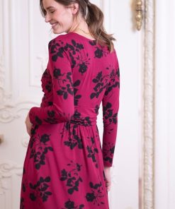 Ropa Premama Seraphine | Vestido Premama Y De Lactancia En Punto Con Flores De Color Fucsia